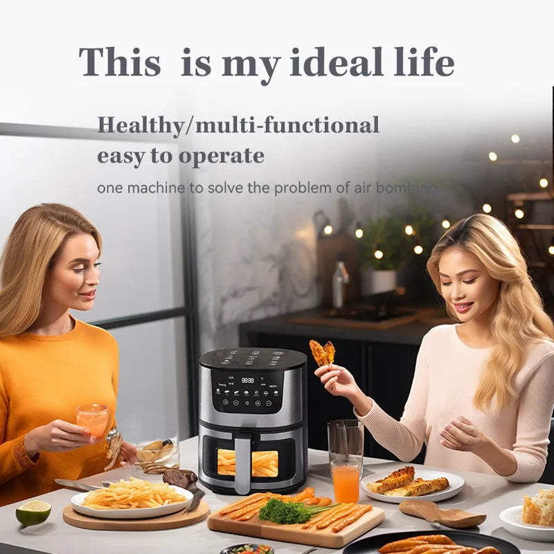 Smart Air Fryer Elektrisk visuellt fönster 7L Oljefri Air Fryer Automatisk Hushållskök 360° Bakning Konvektionsugn Air Fryers