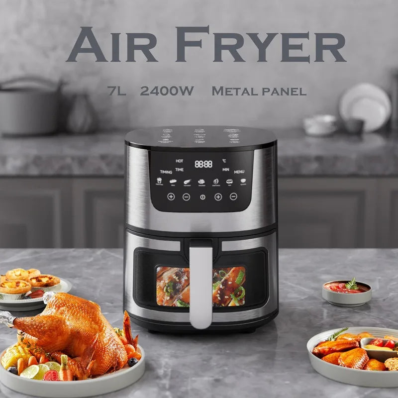 Smart Air Fryer Elektrisk visuellt fönster 7L Oljefri Air Fryer Automatisk Hushållskök 360° Bakning Konvektionsugn Air Fryers