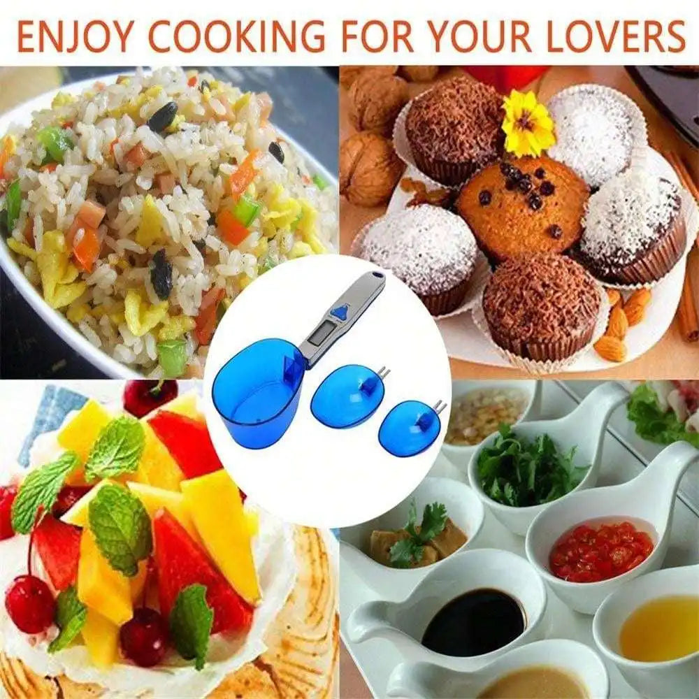 Elektronisk Digital Köksvåg med 3 Måttskedar – Perfekt för Bakning & Matlagning